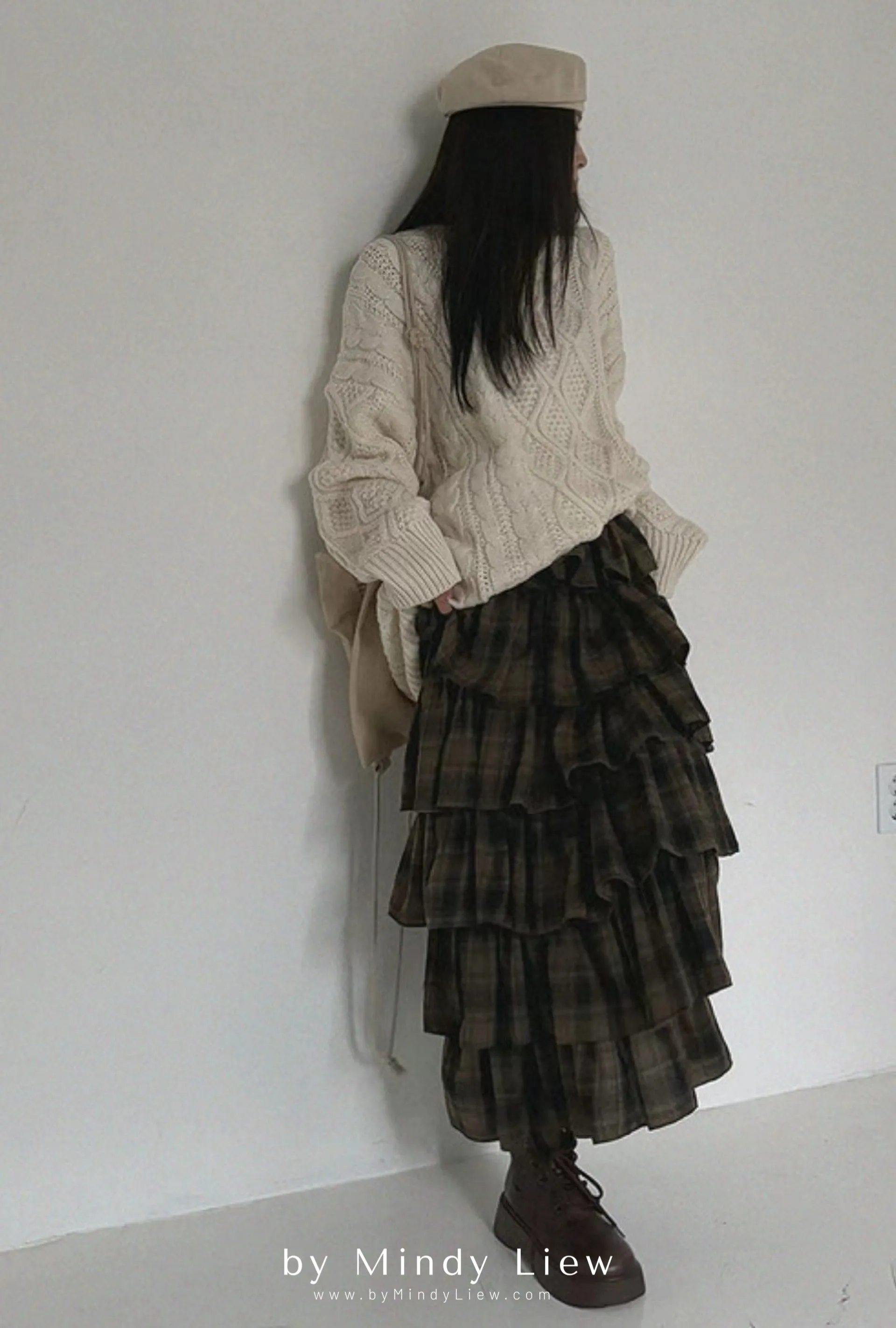 ML241008 Checked Layered Skirt