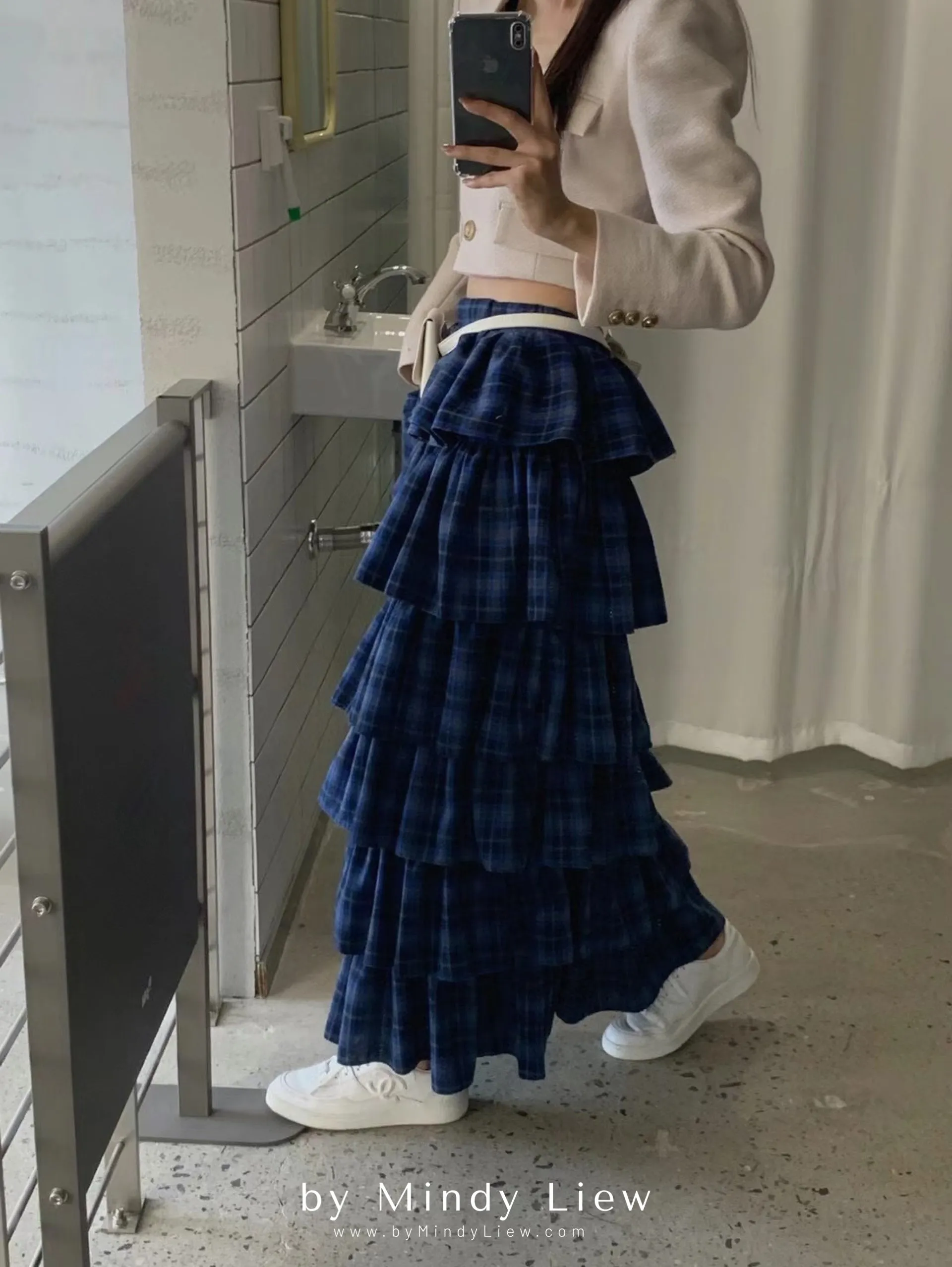 ML241008 Checked Layered Skirt