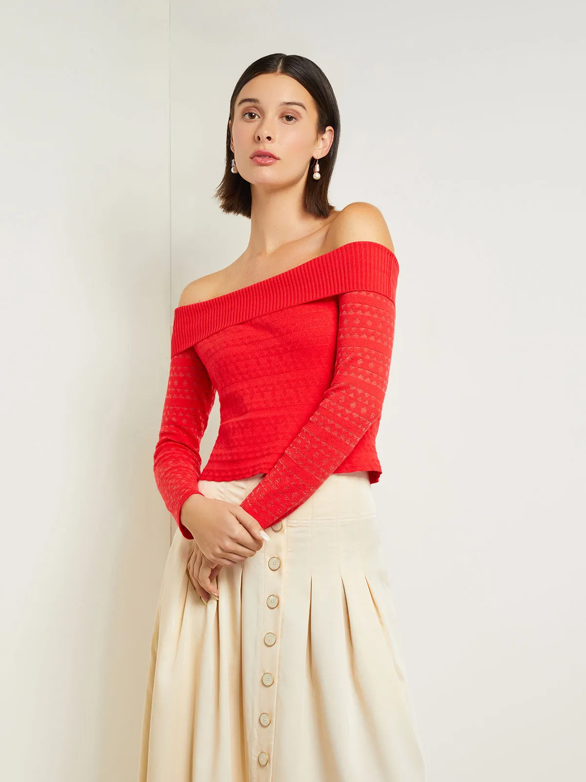 Modern Fit Off-The-Shoulder Burnout Knit Top