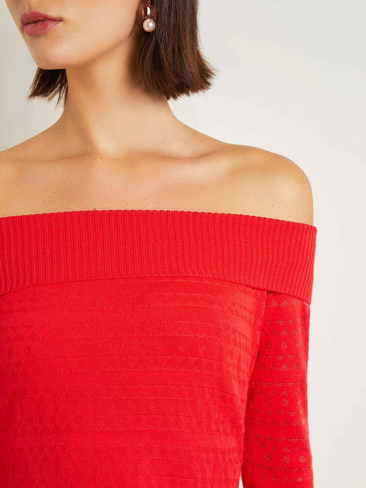 Modern Fit Off-The-Shoulder Burnout Knit Top