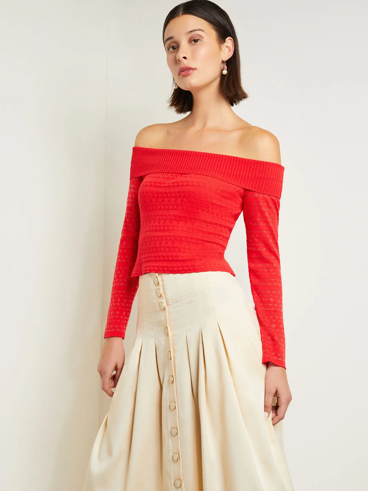 Modern Fit Off-The-Shoulder Burnout Knit Top