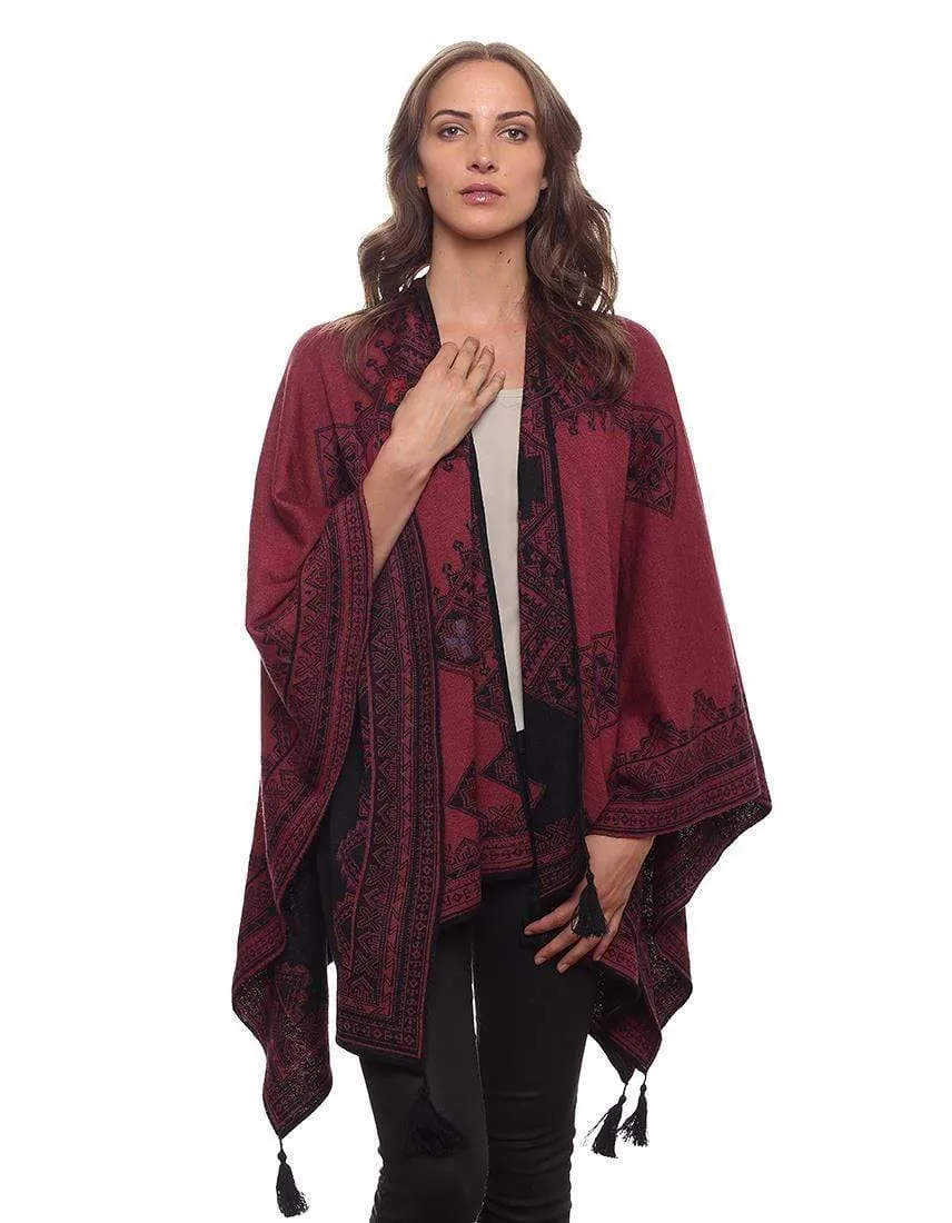 Morocco Reversible Embroidered Baby Alpaca Poncho - Women's Ruana Wrap