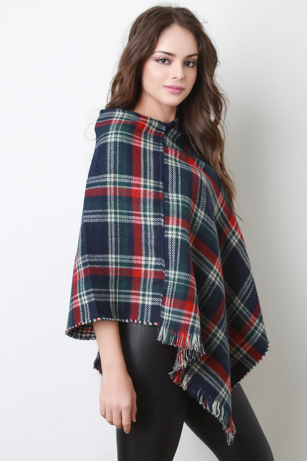 Multicolor Tartan Reversible Poncho