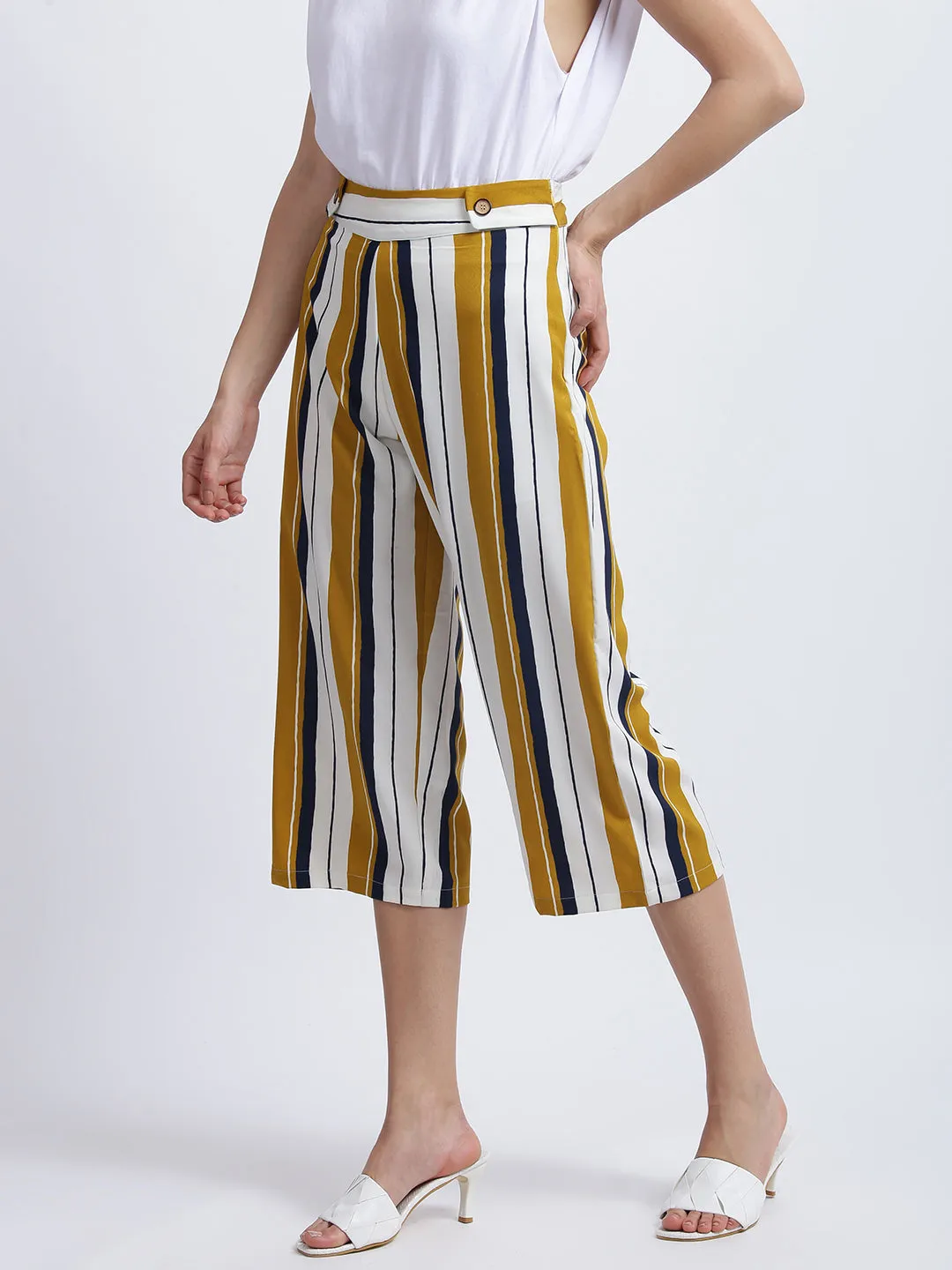 Mustard Striped High Waisted Palazzo