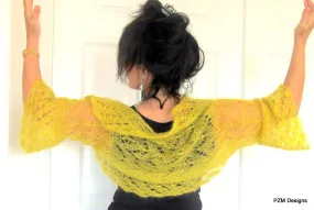 Mustard Yellow Mohair Sweater Shrug, yellow silk and kid mohair, hand knit luxury bolero cardigan