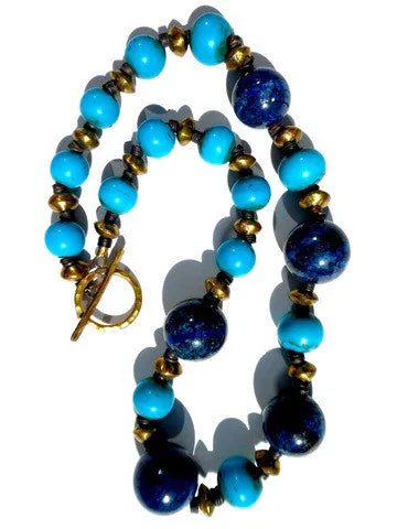 Necklace Vintage Turquoise Lapis Lazuli Brass