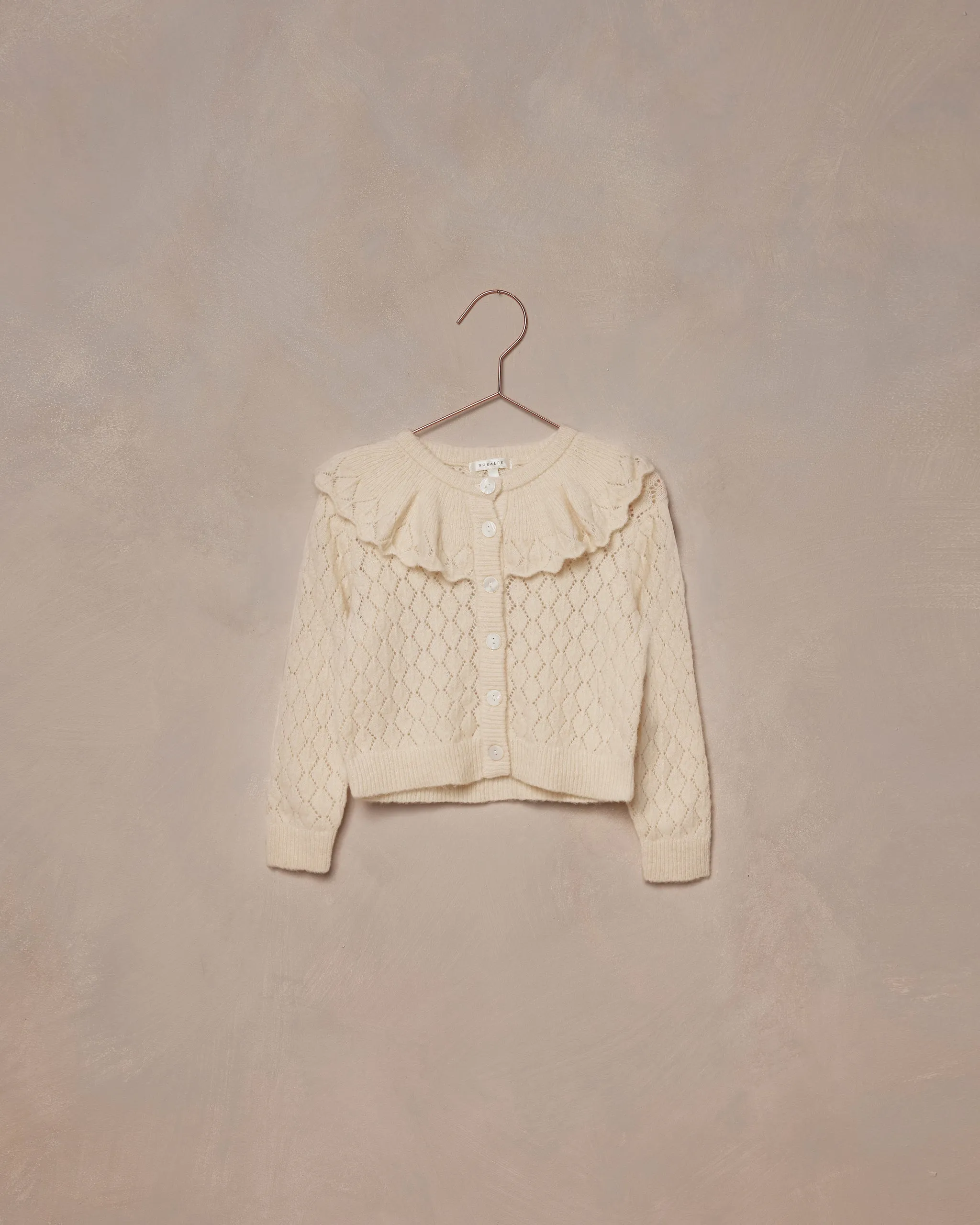 NORA LEE RUFFLE CARDIGAN SWEATER ECRU