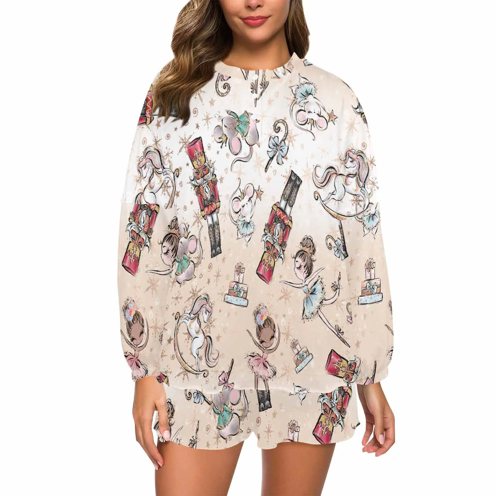 Nutcracker Women's Long Sleeve Pajama Set with Shorts