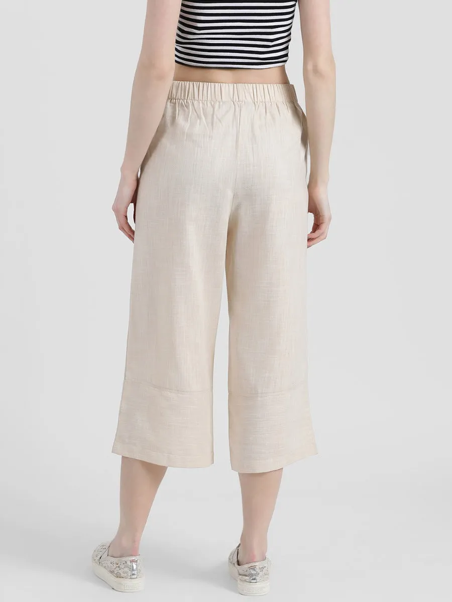 Off White Solid Wide Leg Palazzo