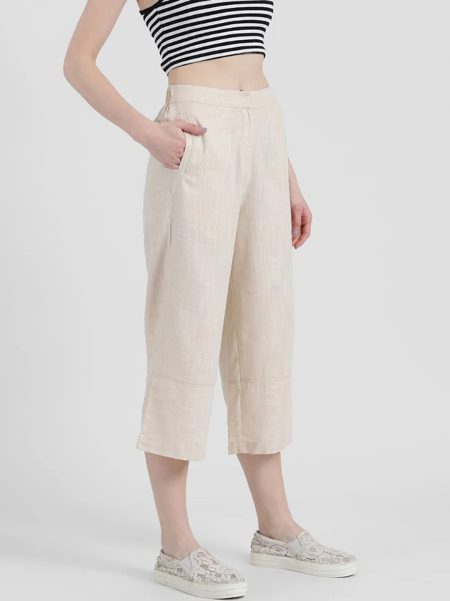 Off White Solid Wide Leg Palazzo