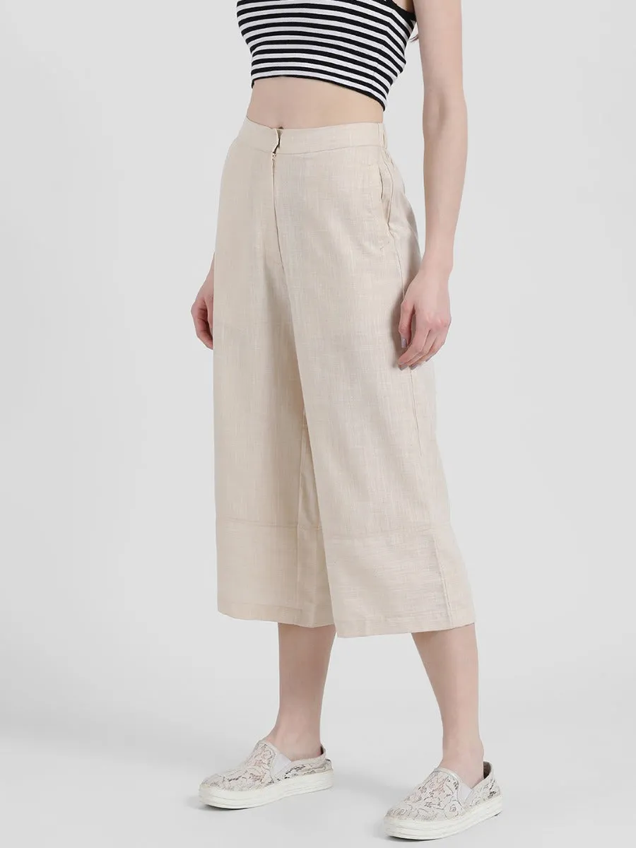 Off White Solid Wide Leg Palazzo