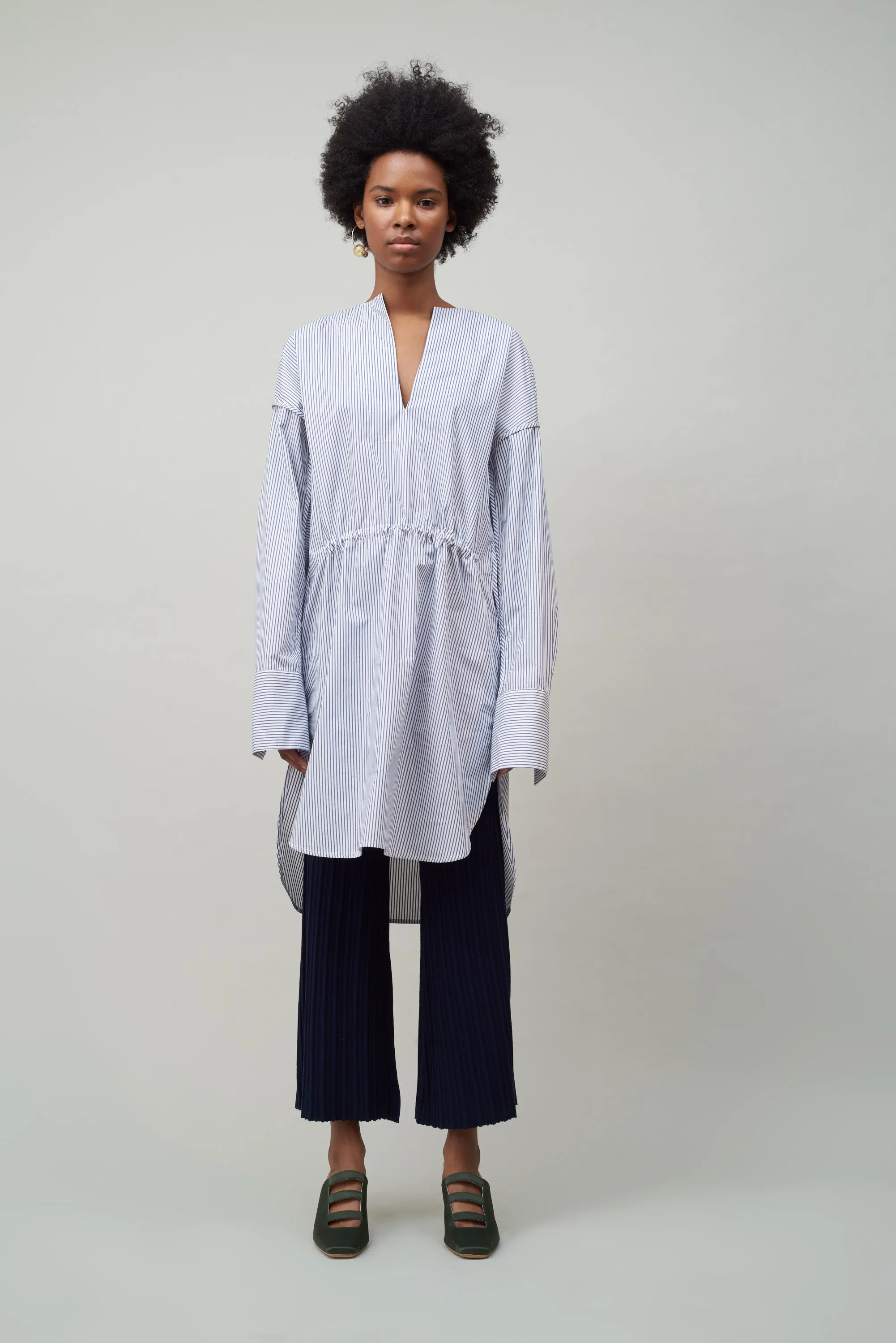 OVERSIZE TUNIC WITH BINDING - NAVY & WHITE