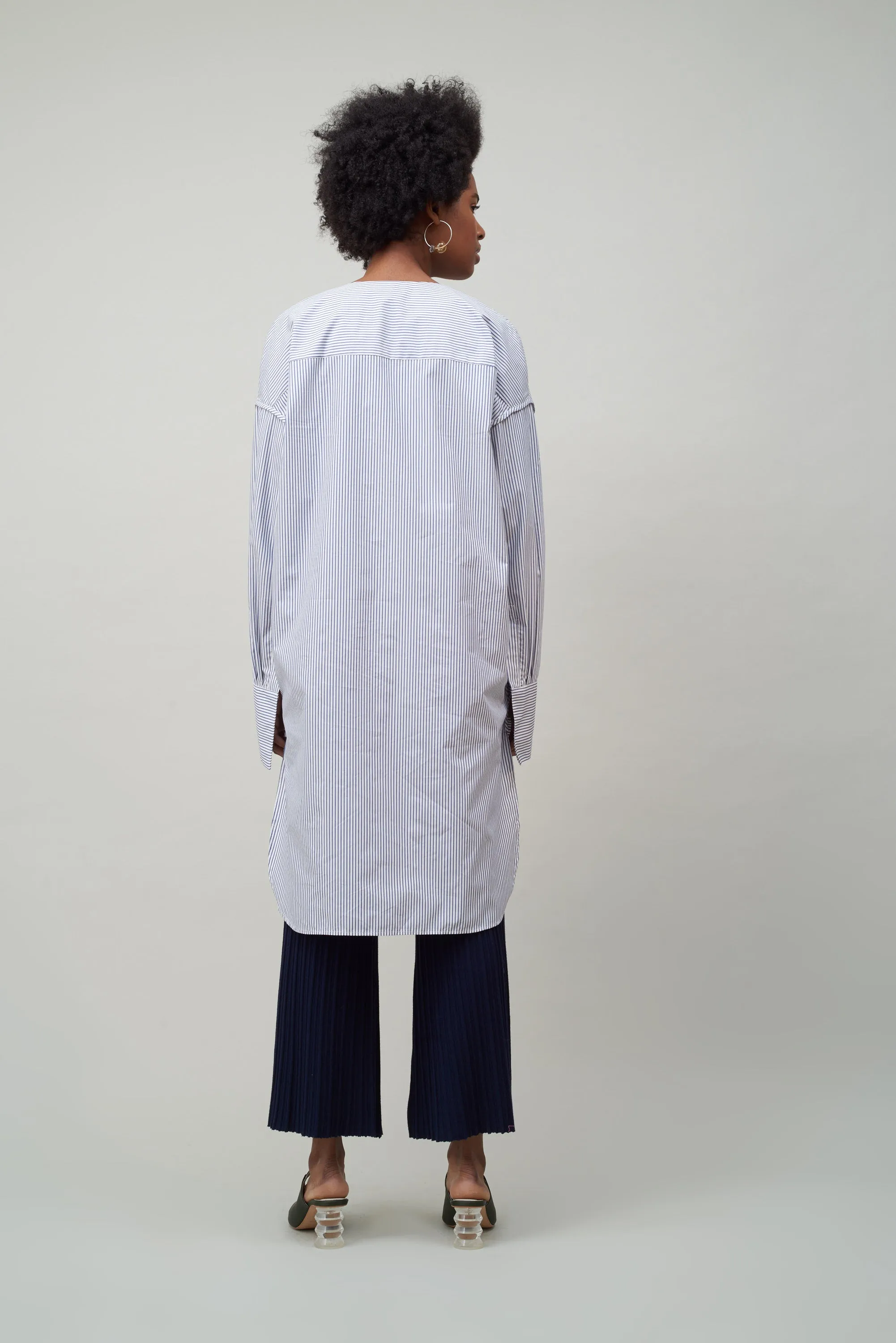 OVERSIZE TUNIC WITH BINDING - NAVY & WHITE