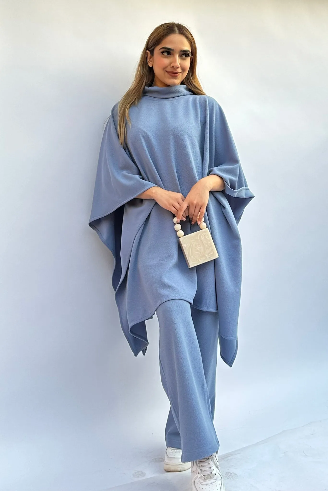 Pale Blue Poncho Coord Set