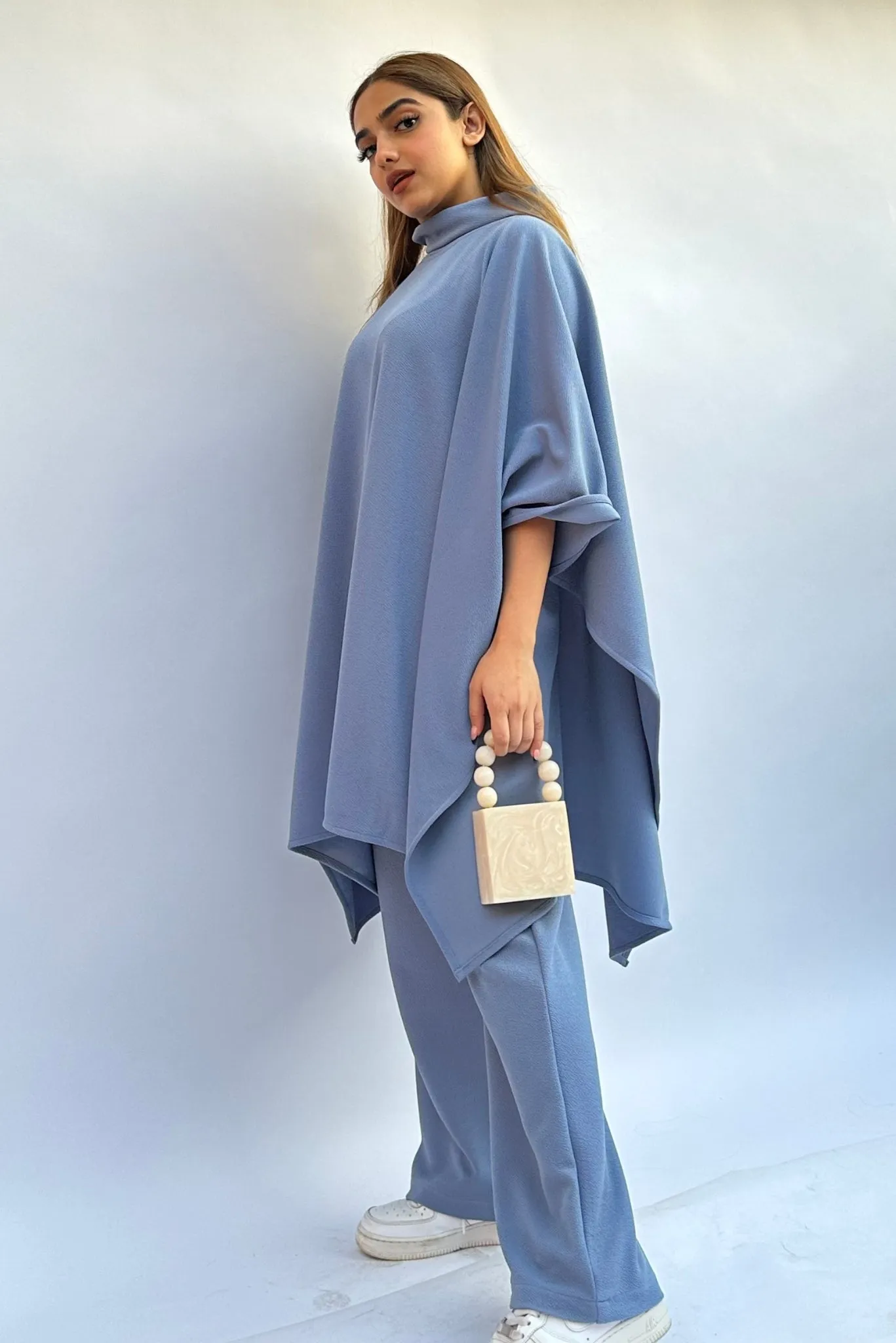 Pale Blue Poncho Coord Set