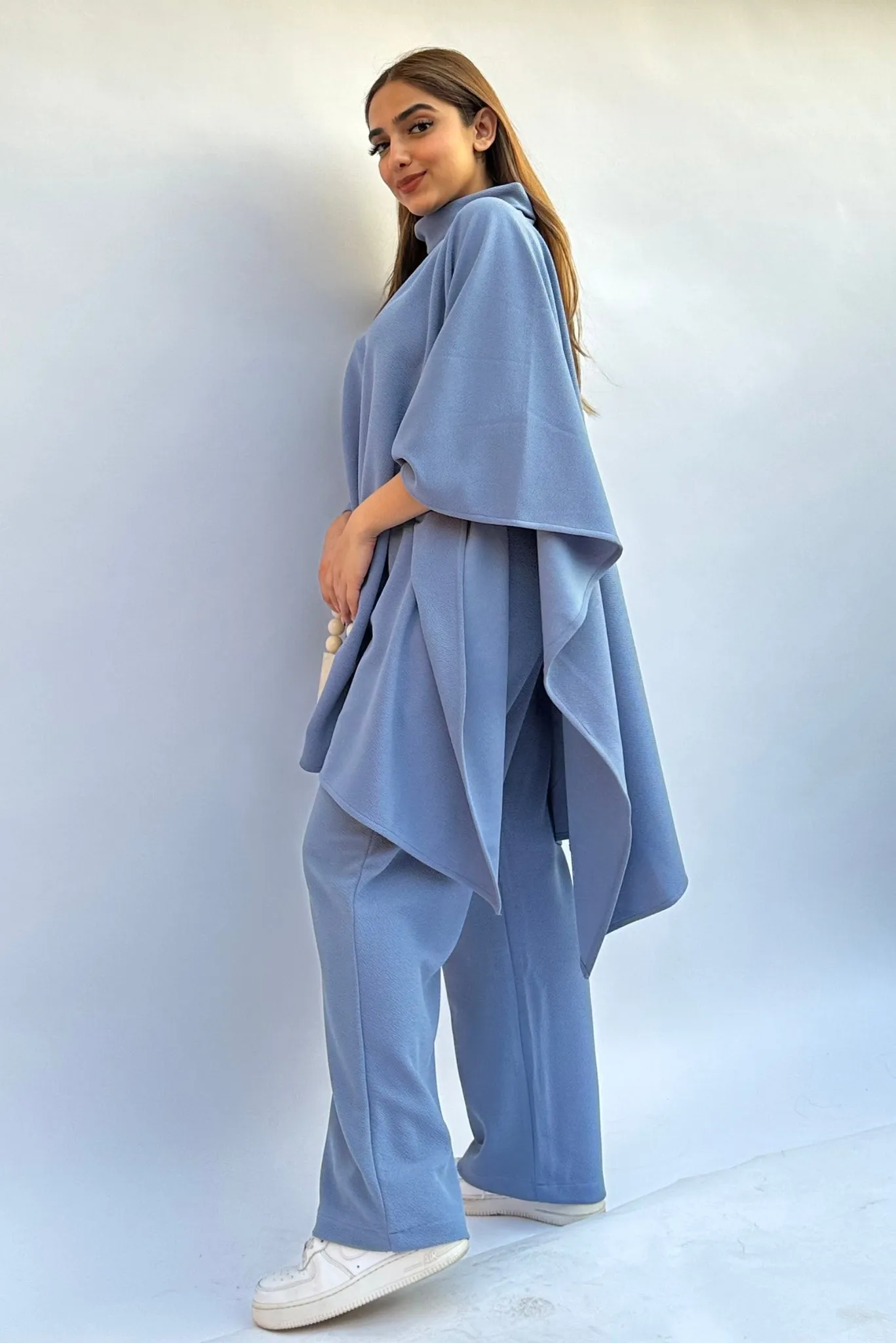 Pale Blue Poncho Coord Set