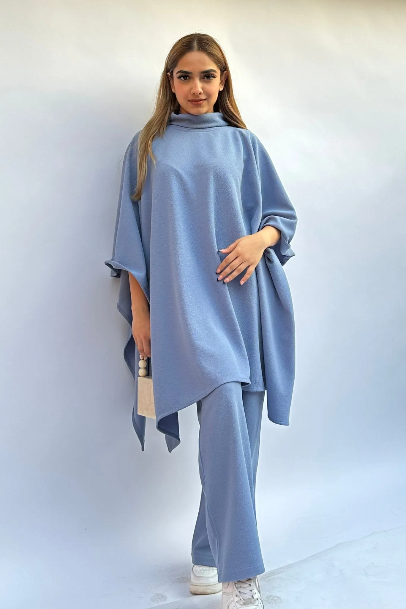 Pale Blue Poncho Coord Set