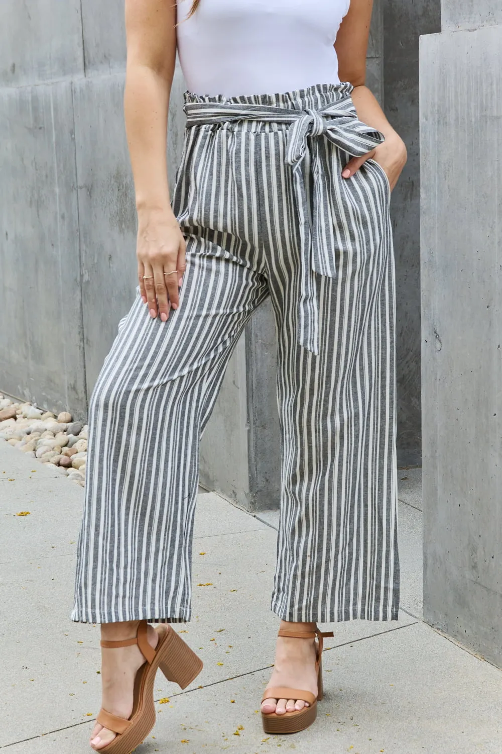 Paperbag Waist Striped Culotte Pants