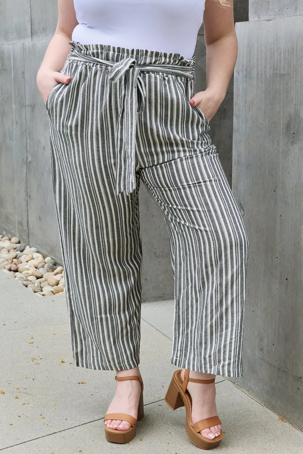 Paperbag Waist Striped Culotte Pants