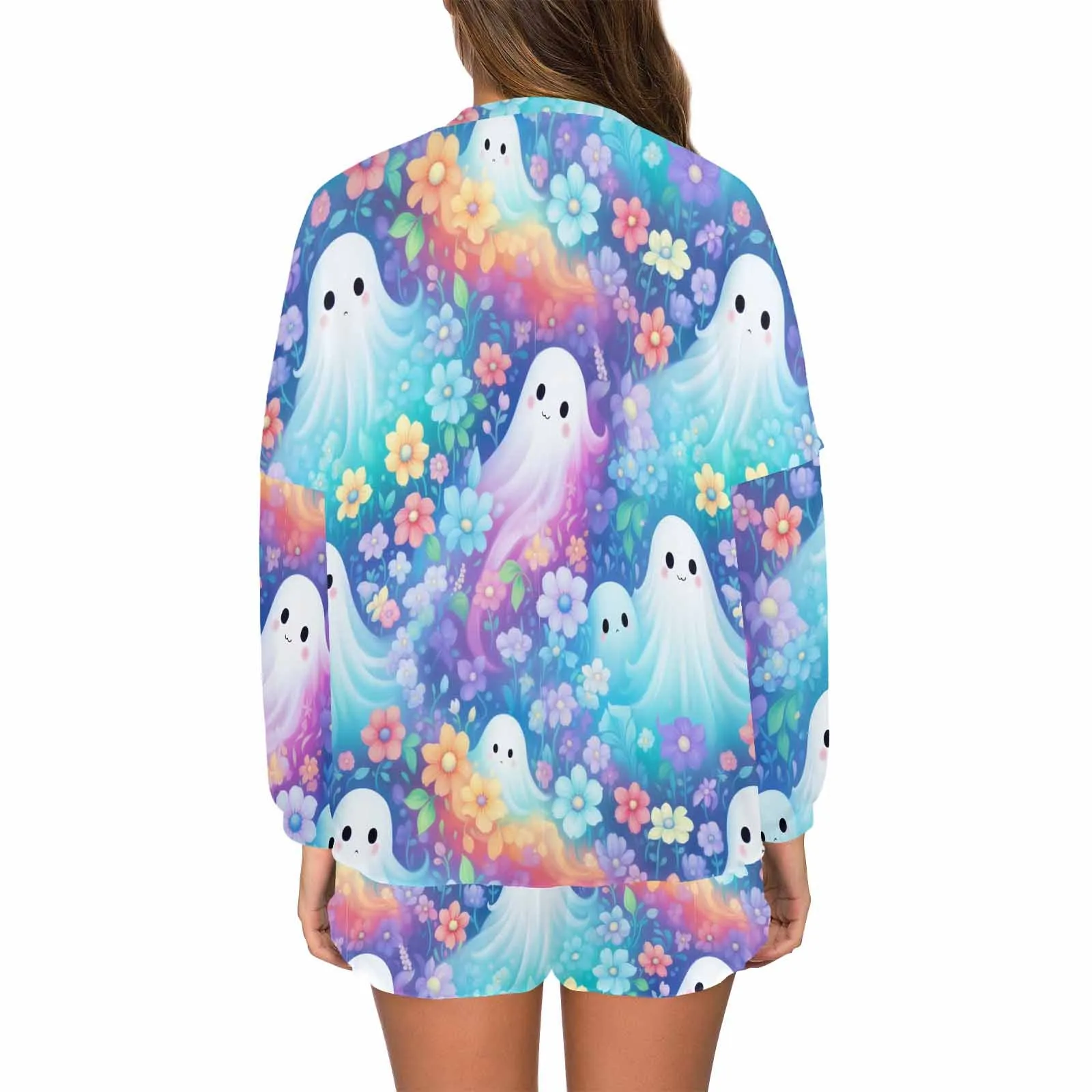 Pastel Halloween  Women's Long Sleeve Pajama Set with Shorts