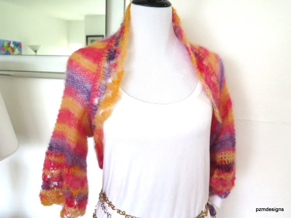 Pastel mohair sweater, silk mohair hand knit shrug, luxury fine knitwear