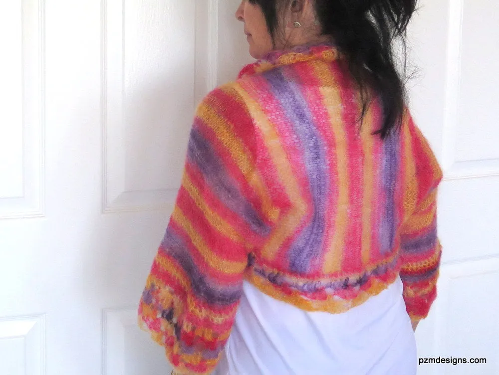 Pastel mohair sweater, silk mohair hand knit shrug, luxury fine knitwear