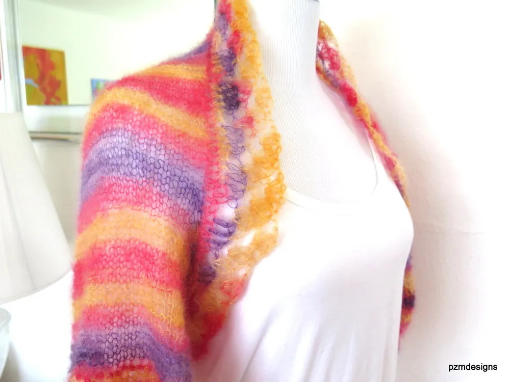 Pastel mohair sweater, silk mohair hand knit shrug, luxury fine knitwear