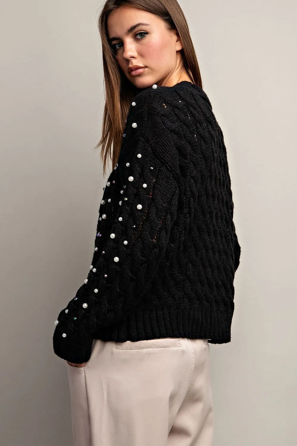 PEARL CABLE KNIT CARDIGAN