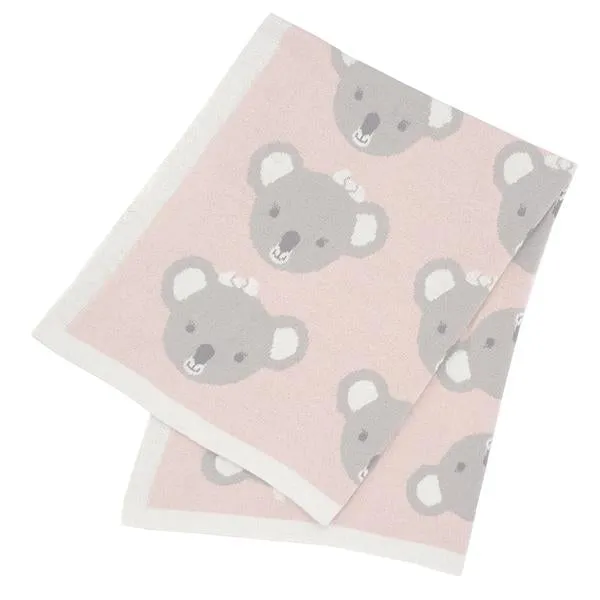 Pink Koala 100 % Cotton Knitted Baby Blanket