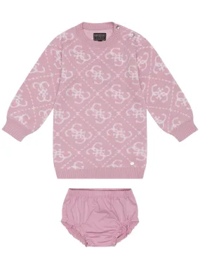 Pink Logo Sweater Dress and Panties Set (0-24M)