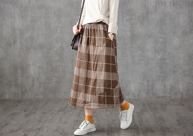 Plaid Casual Cotton loose fitting Women's Skirts DZA2006132