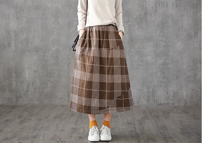 Plaid Casual Cotton loose fitting Women's Skirts DZA2006132