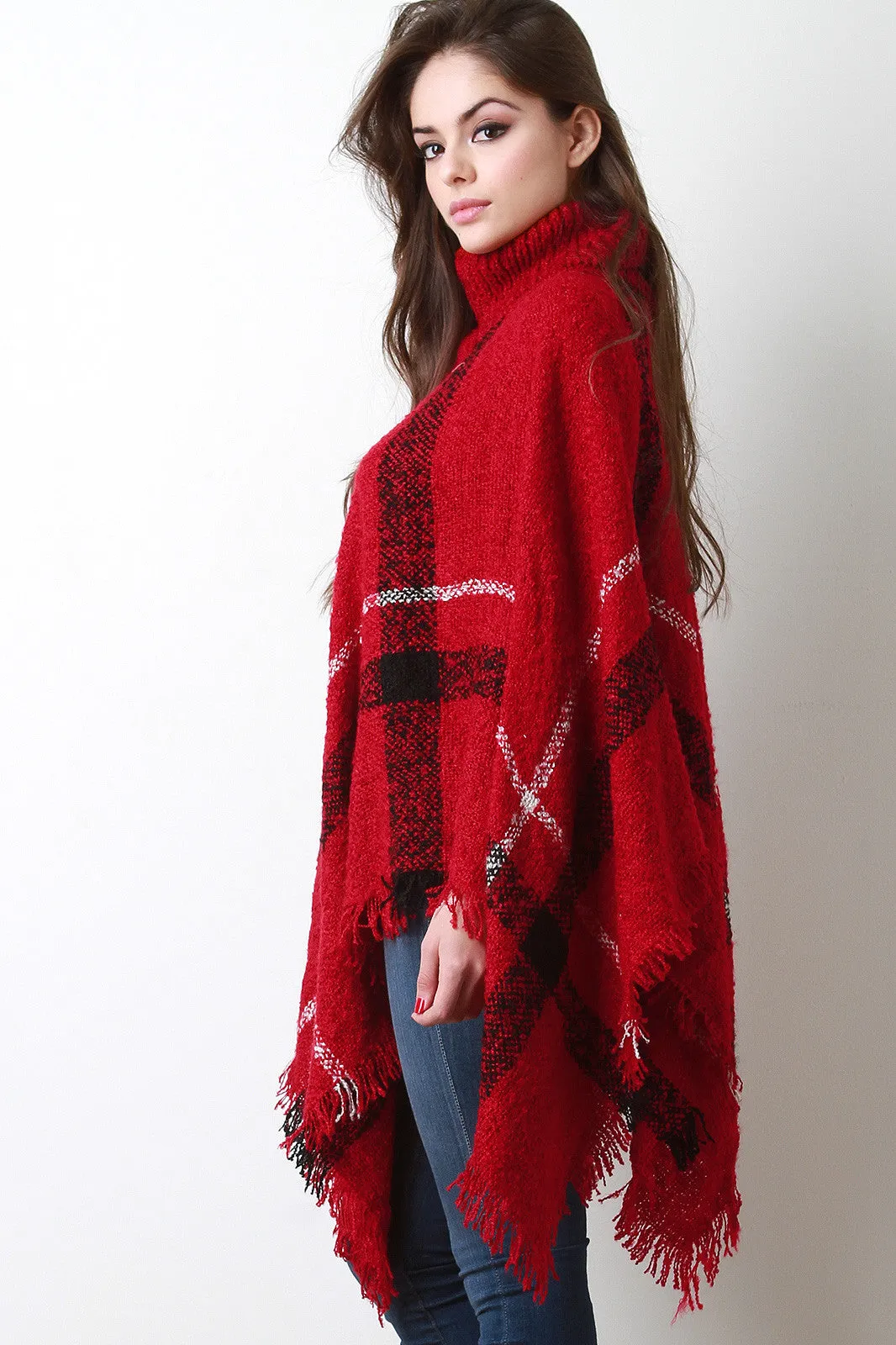 Plaid Turtleneck Poncho