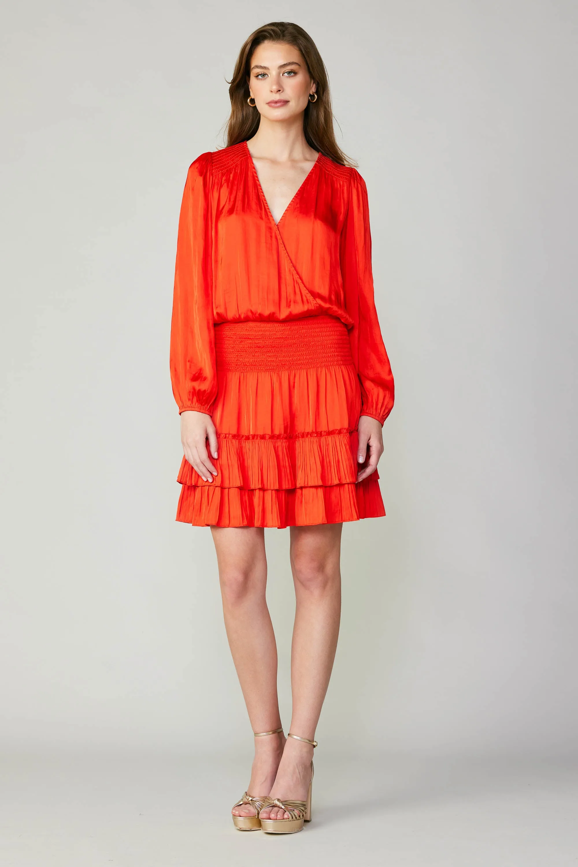 Pleated Surplice Mini Dress