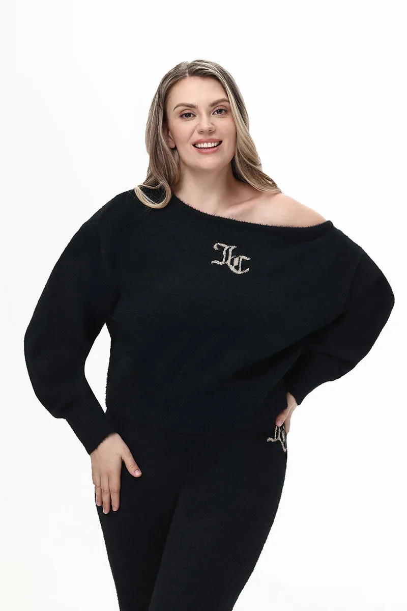 Plus-Size Off The Shoulder Eyelash Pullover