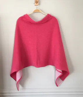 Poncho soft merino lambswool pink with blush pink border