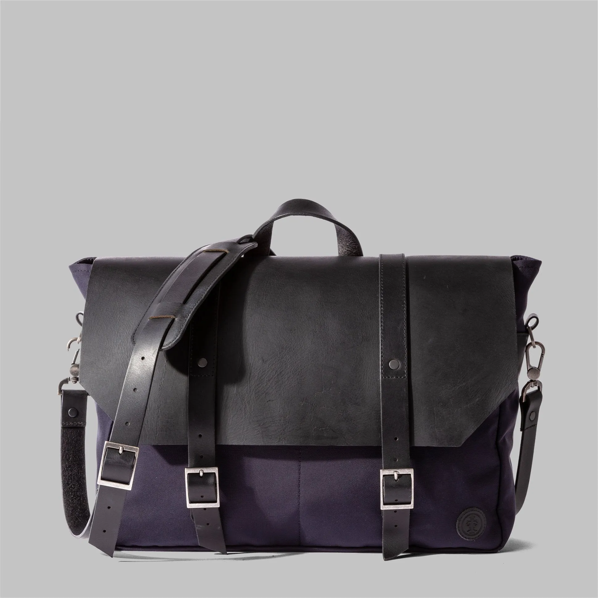 Portland Navy Nylon & Leather Messenger Bag