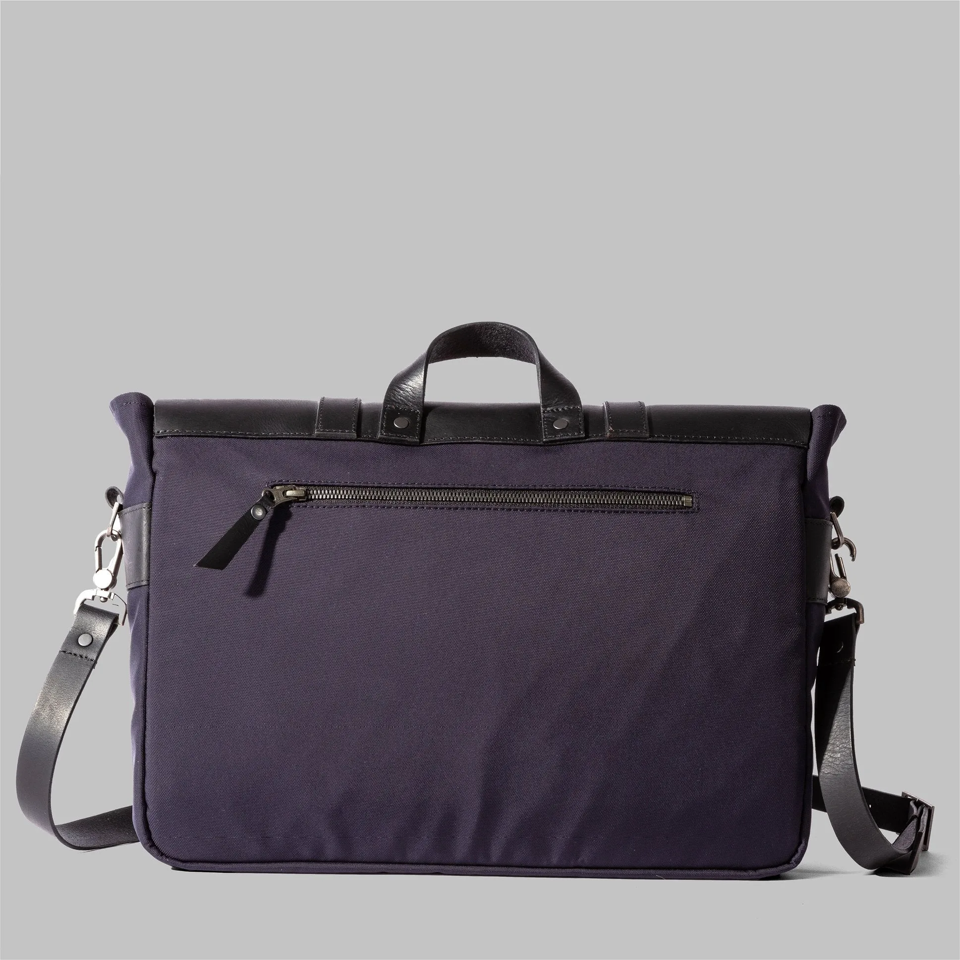 Portland Navy Nylon & Leather Messenger Bag