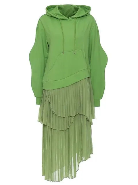 Pre Order:  Hooded Pleated Layered Sweater Dress - @theestylishp