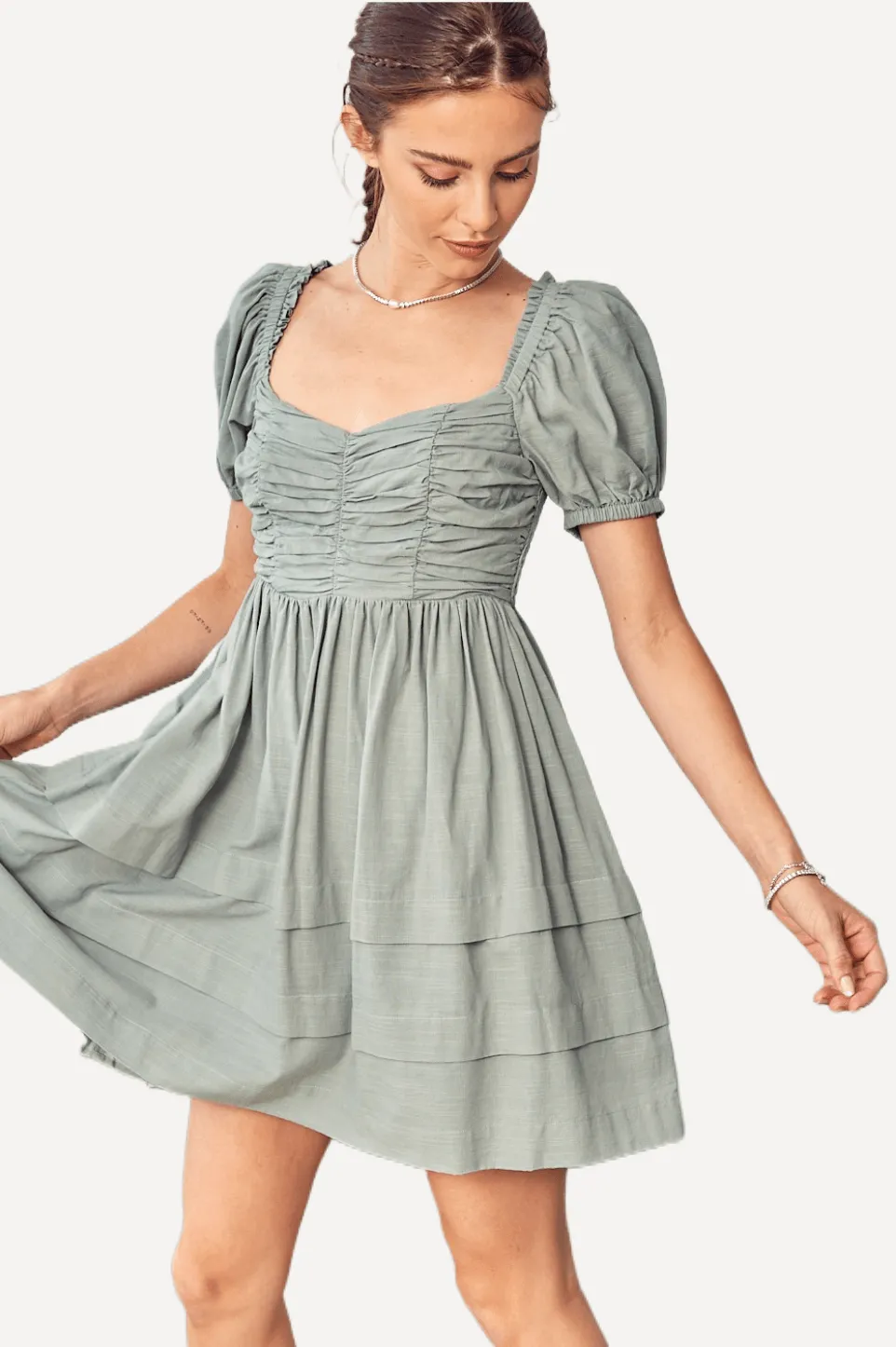 Puff Sleeve Ruched Dress