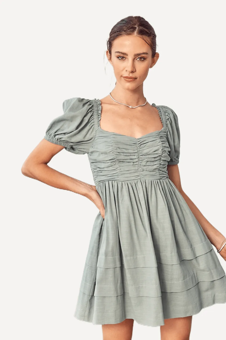 Puff Sleeve Ruched Dress