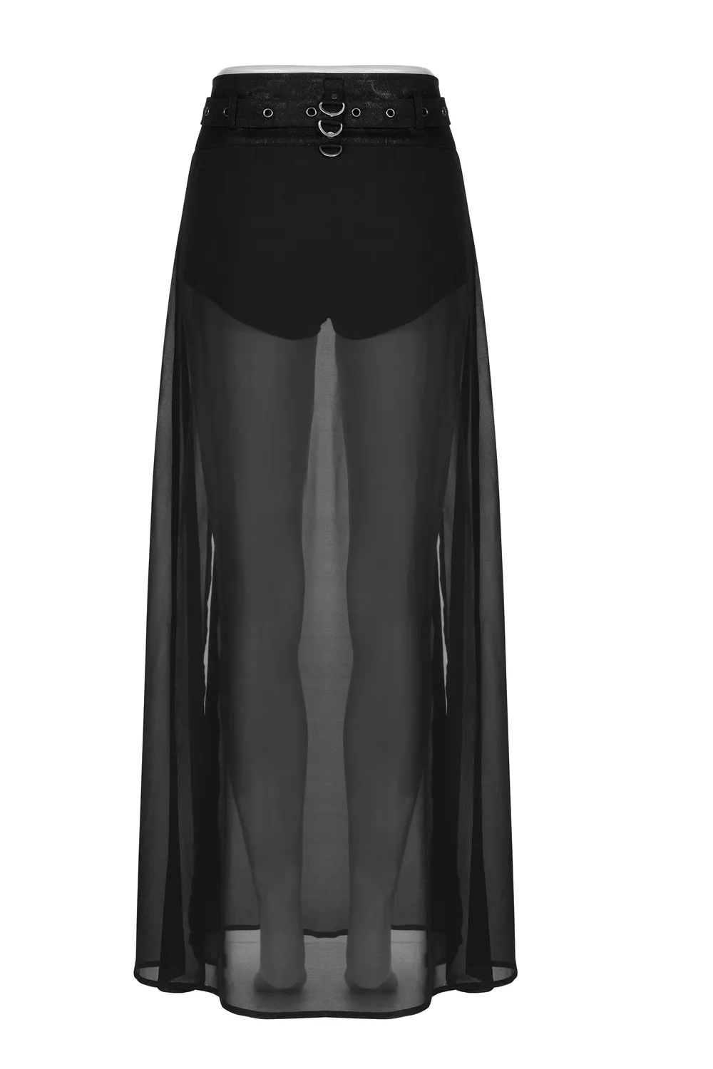 Punk Rave Sheer Overlay Split Skirt with Detachable Belt