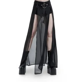 Punk Rave Sheer Overlay Split Skirt with Detachable Belt