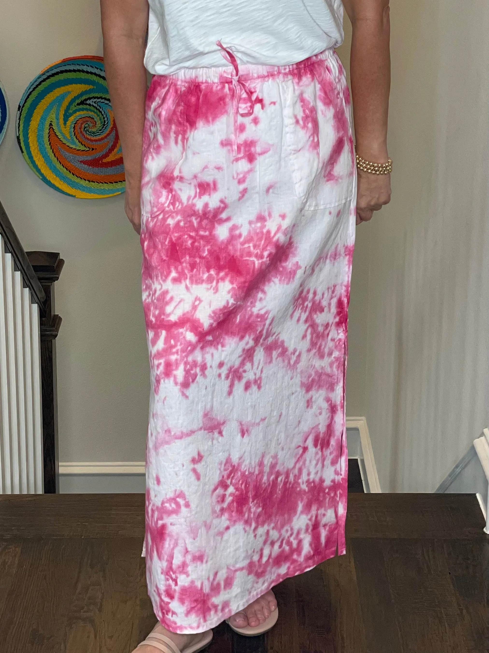 Pure Amici Long Linen Skirt in Petal Tie Dye