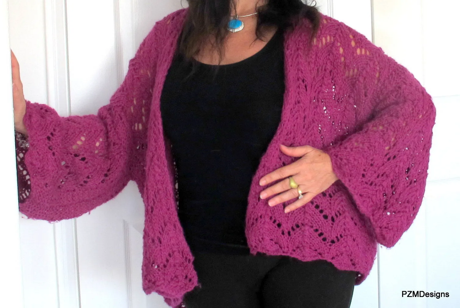 Purple Hand Knit Angora Cardigan Sweater, Plus Size Angora Sweater Shrug