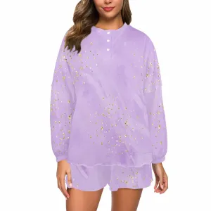 Purple Women's Long Sleeve Pajama Set with Shorts