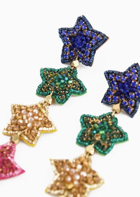 Rainbow Quad Star Statement Earrings