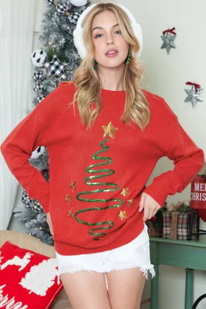 Red Sequin Christmas Tree Holiday Sweater