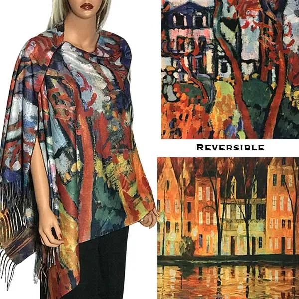 Reversible Art Design Soft Touch Button Scarves