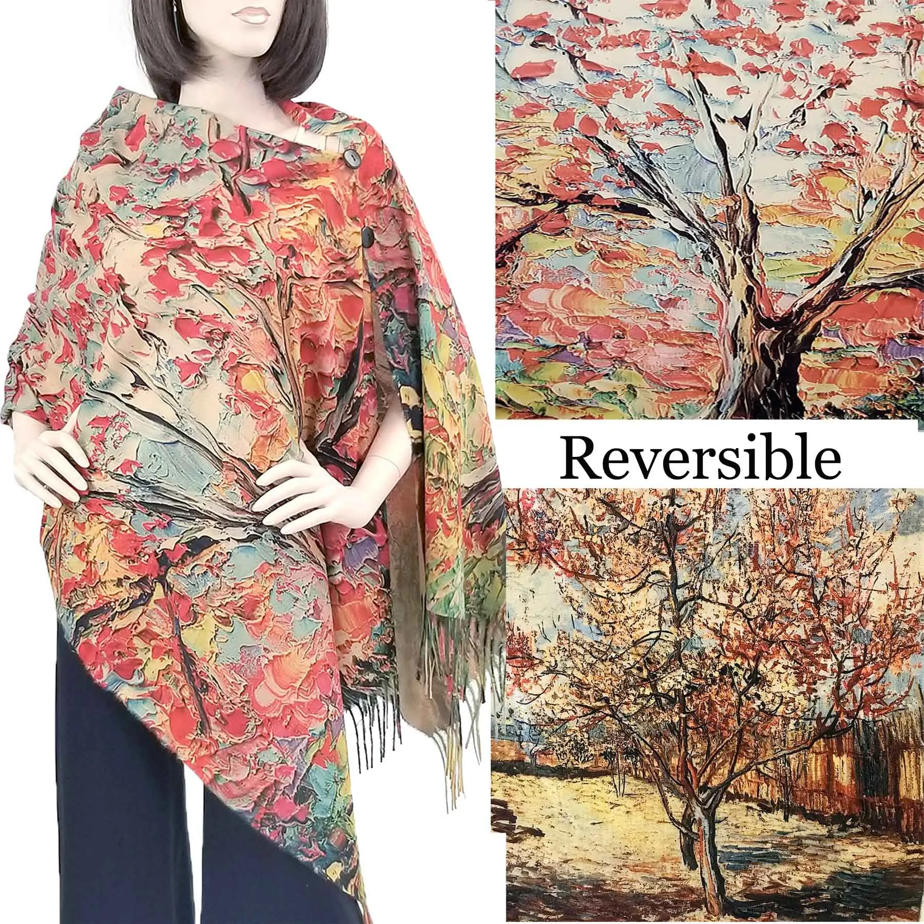 Reversible Art Design Soft Touch Button Scarves